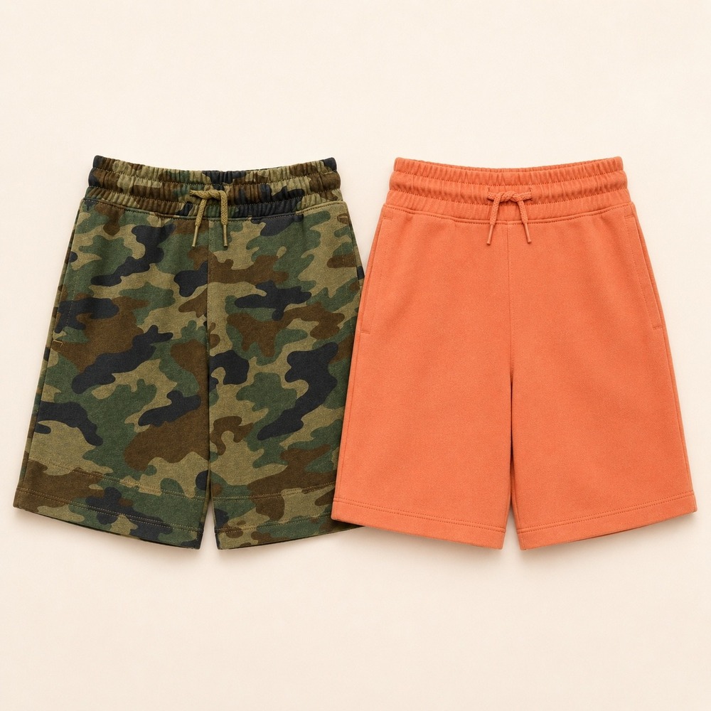 Wonder Nation Boys XL 14-16 Knit Shorts 2 Pack Camo Orange Adobe Functional Cord